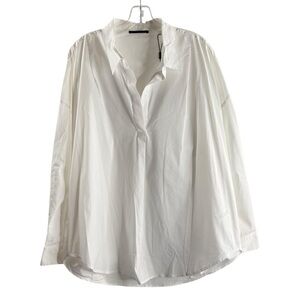 T TAHARI Classic White Oversized Button-Front Shirt NWT $68